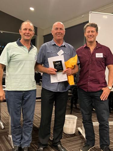 Saul-and-Clinton-Hart-presenting-the-award-to-Bob-Mellsop-trainer-of-Lightning-Lap-Horse-of-the-Year-2024-Heavenly-Wage